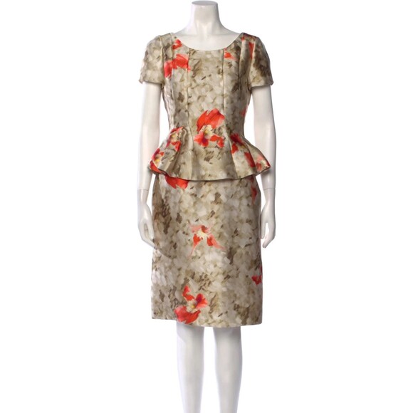NWOT. Oscar de la Renta Printed Silk Peplum Dress US 4 - Picture 5 of 7